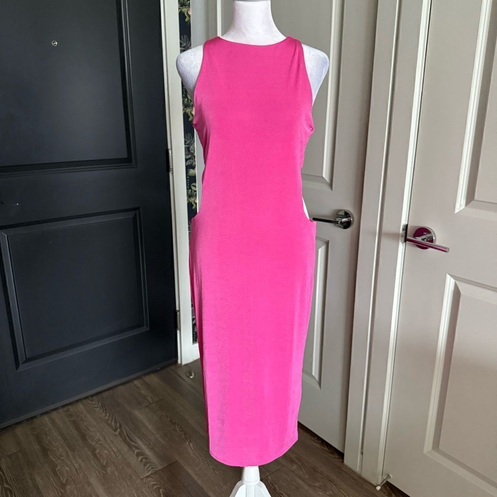 Bar III Barbiecore Pink Stretch Pencil Midi Dress with Cut Out Sides Size M